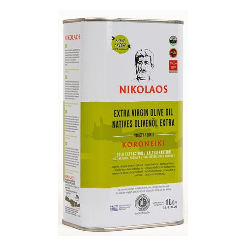Nikolaos natives Olivenöl extra aus Kreta, 1-Liter-Kanister, Produktbild