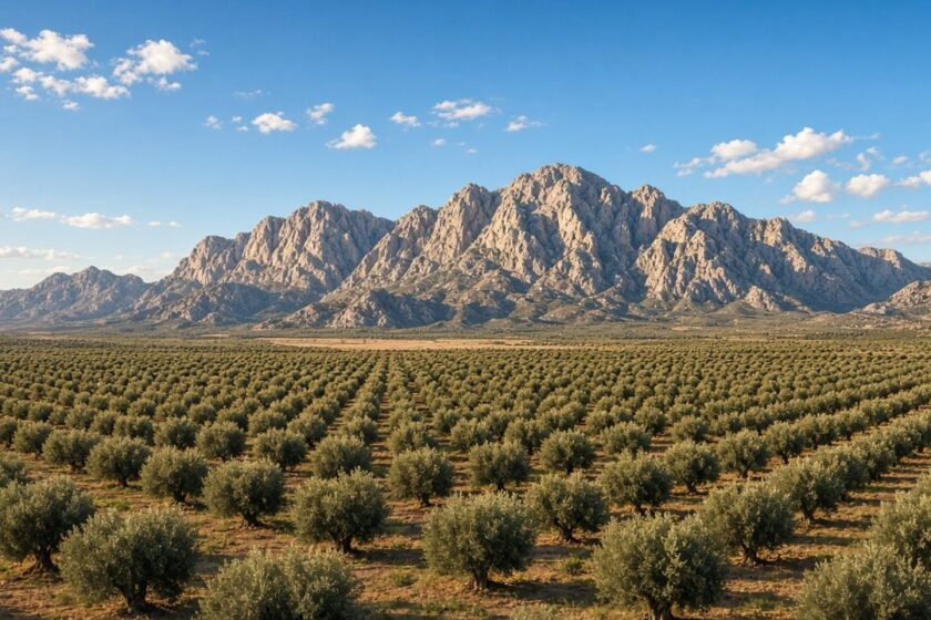 Olivenhaine vor Bergkulisse in Andalusien