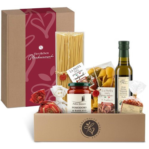 Pasta Vibes Präsentkorb mit Olivenöl – Produktbild bei Amazon
